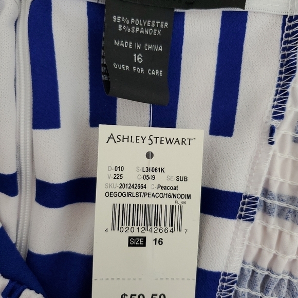 NWT Ashley Stewart Blue Stripe Bow Front Strapless Romper Size 16 - Picture 7 of 10